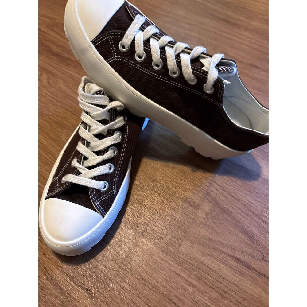 Cushionaire Vasco Brown Canvas Platform Sneaker Lug Sole Womens 8.5M‎ Low Top